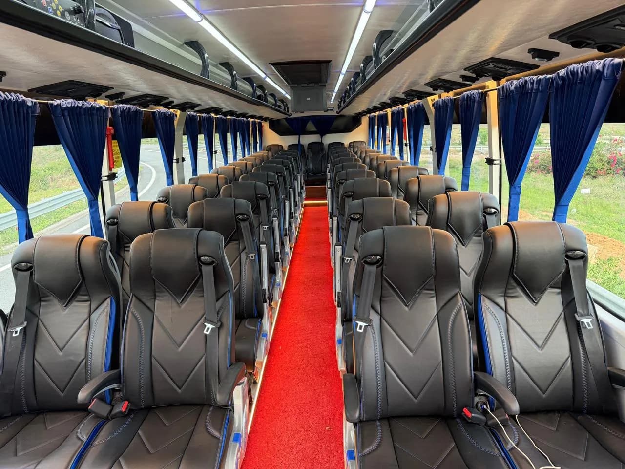 Blue Bird coach black-seat interior