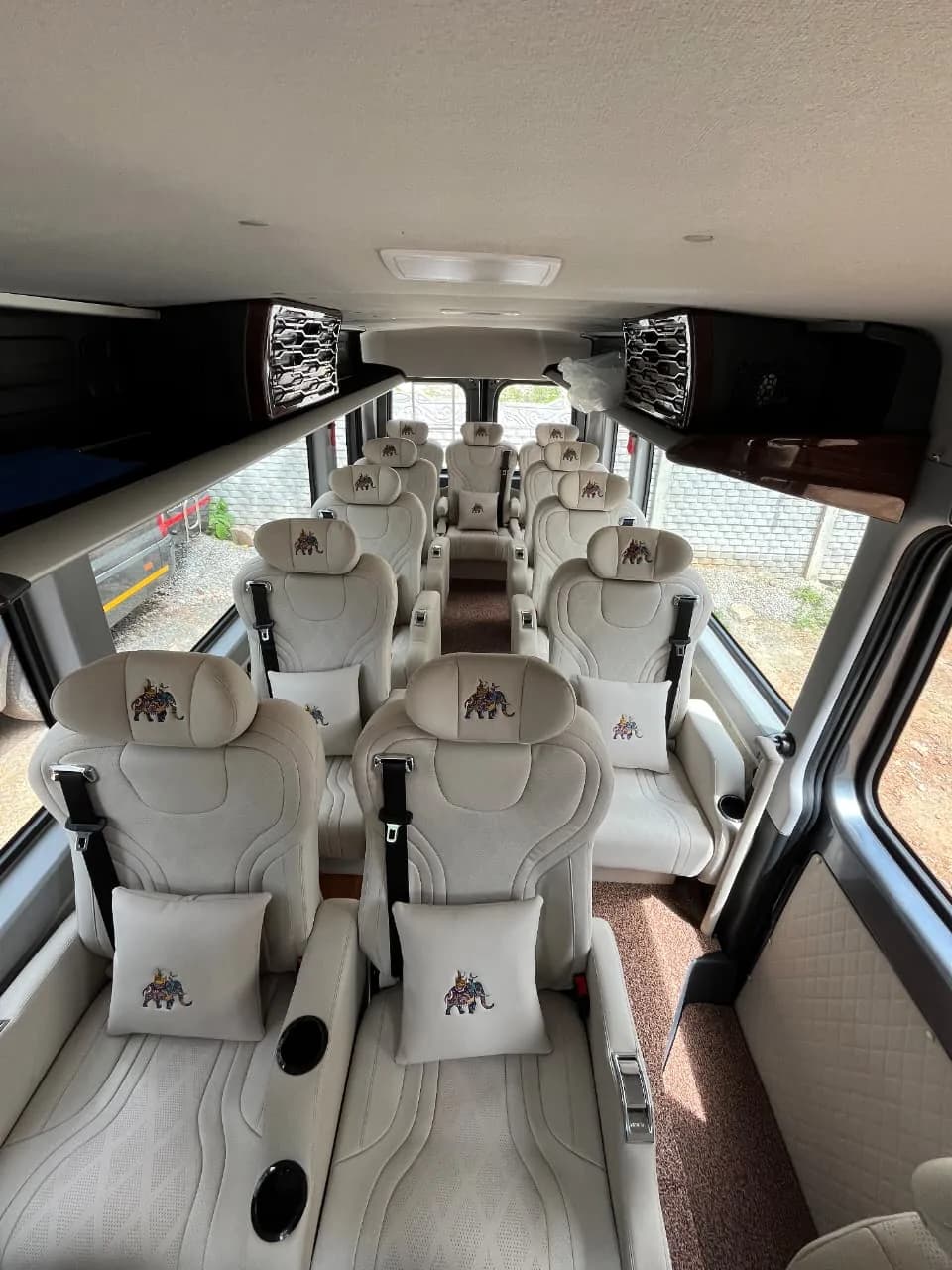 White-seat mini coach interior